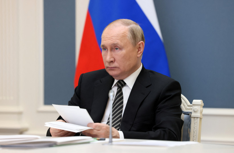  Russian President Vladimir Putin attends a meeting of the Supreme Eurasian Economic Council involving the Eurasian Economic Union's (EAEU) heads of states via a video link in Moscow, Russia May 27, 2022. (credit: Sputnik/Kremlin via REUTERS)