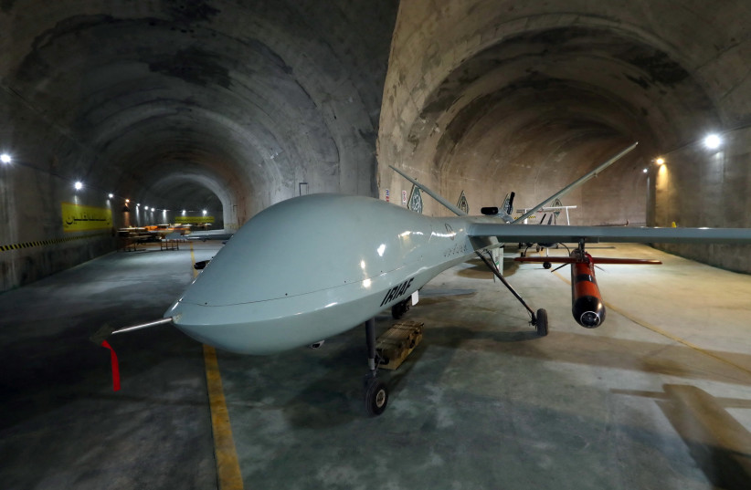  A drone is seen at an underground site at an undisclosed location in Iran, in this handout image obtained on May 28, 2022. (photo credit: IRANIAN ARMY/WANA/REUTERS)