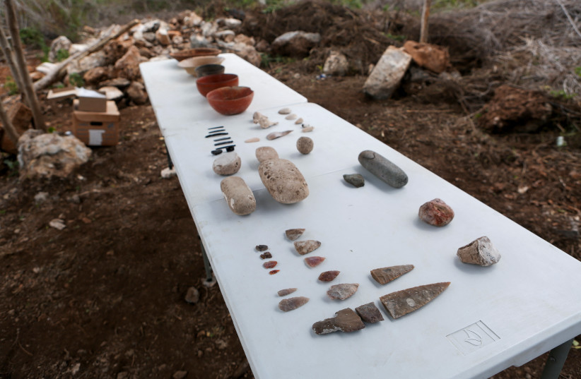 Vases, pots and tools are displayed after being discovered in the ruins of a Mayan site, called Xiol Kanasin, near Merida, Mexico May 26, 2022 (credit: REUTERS/Lorenzo Hernandez)