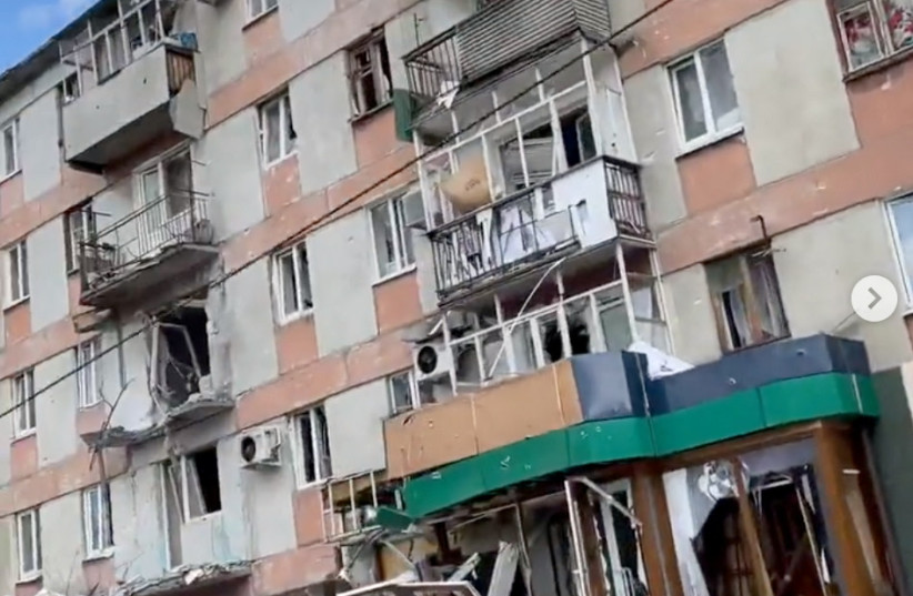  A view of a destroyed building following a shelling, amid Russia's invasion of Ukraine, in Sievierodonetsk, Luhansk region, Ukraine May 22, 2022, in this still image obtained from social media video.  (credit: REUTERS)