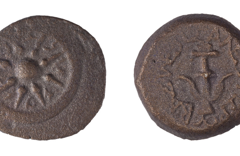  A coin of Alexander Jannaeus (photo credit: Tal Rogovski)