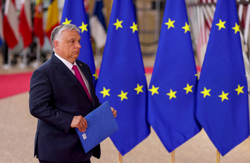 Hungary's Prime Minister Viktor Orban arrives for the European Union leaders summit, as EU's leaders attempt to agree on Russian oil sanctions in response to Russia's invasion of Ukraine, in Brussels, Belgium May 30, 2022. (photo credit: REUTERS/Johanna Geron)