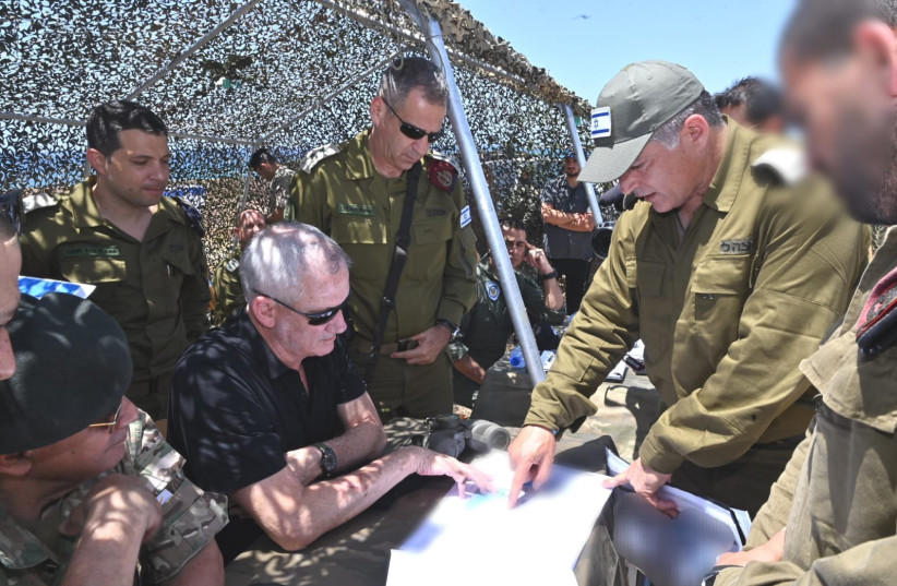Defense Minister Benny Gantz visits the IDF's drill in Cyprus on May 31, 2022 (photo credit: DEFENSE MINISTRY)