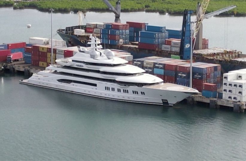  A screen grab from a drone video footage shows a Russian-owned superyacht 'Amadea' docked at Queens Wharf in Lautoka, Fiji May 3, 2022. (photo credit: REUTERS)