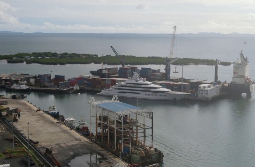  A screen grab from a drone video footage shows a Russian-owned superyacht 'Amadea' docked at Queens Wharf in Lautoka, Fiji May 3, 2022. (credit: REUTERS)
