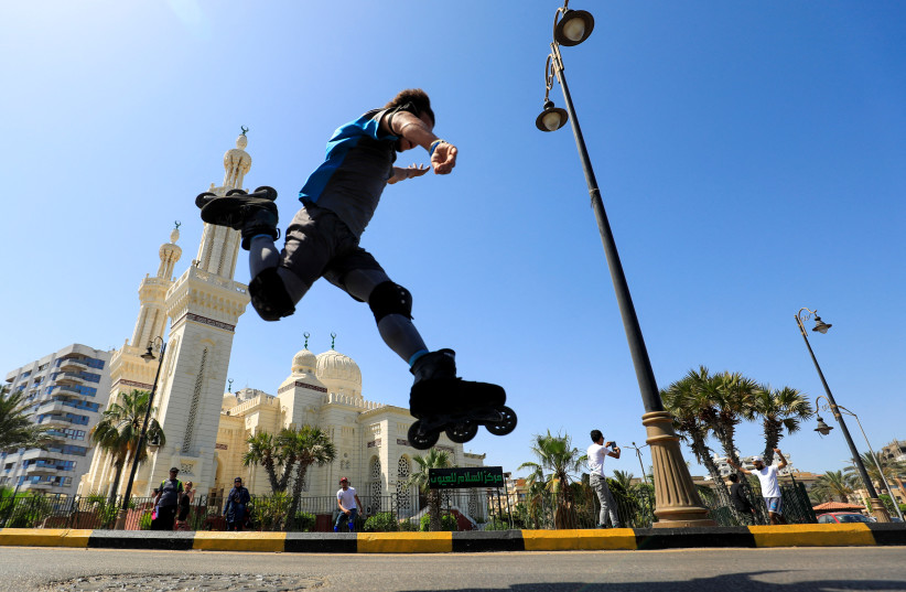 A SWEET jump at the 1st Free Roller Skate Rally, held at the Middle East’s largest open ski track, in Port Said, Egypt, May 27. (credit: Amr Abdallah Dalsh/Reuters)