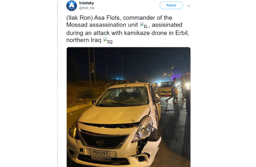  A tweet by IntelSky claiming that a Mossad commander named ''Asa Flotz'' had been killed (credit: SCREENSHOT FROM TWITTER)