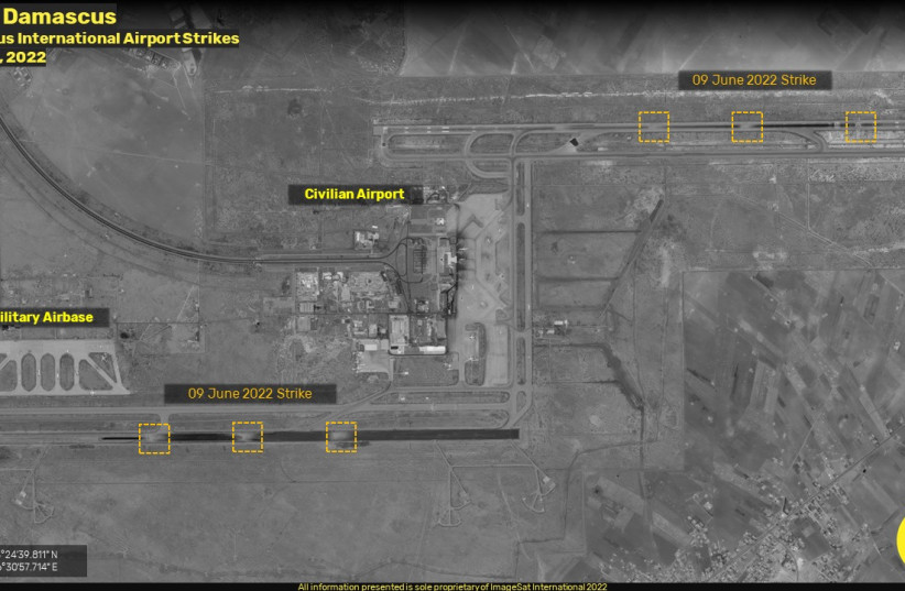  Significant damage to runways at Damascus International Airport after alleged Israeli strikes targeted the site (photo credit: IMAGESAT INTERNATIONAL)