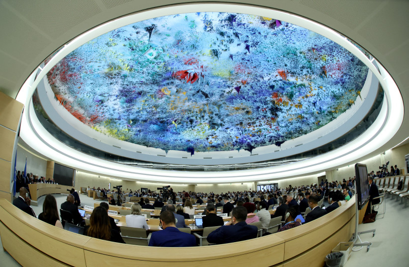  A general view of the United Nations Human Rights Council in Geneva, Switzerland, June 13, 2022.  (photo credit: REUTERS/DENIS BALIBOUSE)