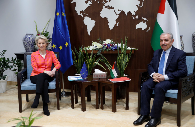   President of the European Commission Ursula von der Leyen looks on as she speaks to the media in Ramallah, June 14, 2022. (credit: ATEF SAFADI/POOL VIA REUTERS)