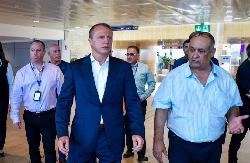 Israeli Minister of Tourism Yoel Razvozov visits at Ben Gurion International Airport, on June 14, 2022. (photo credit: AVSHALOM SASSONI/FLASH90)