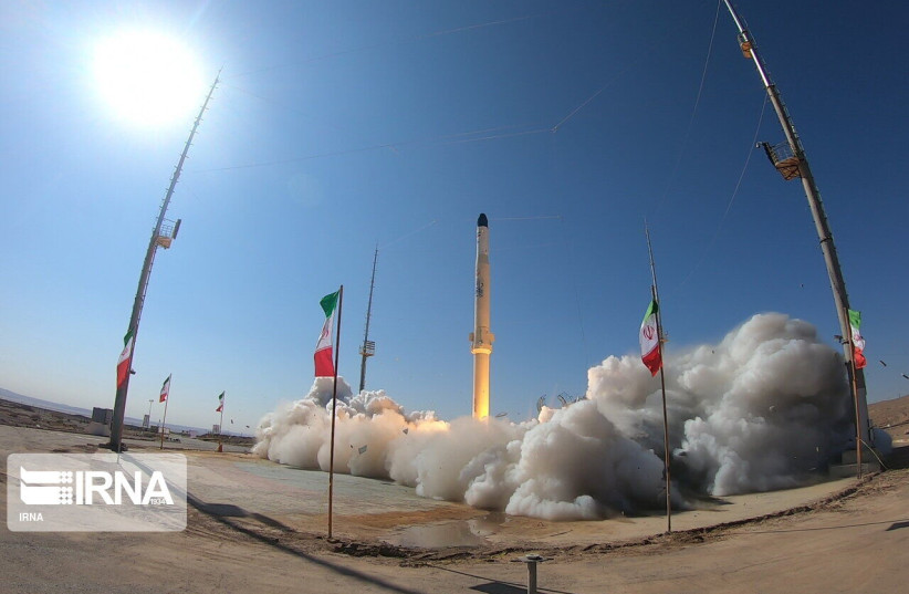  Test launch of the Zuljanah solid-fuel satellite rocket, February 2021 (photo credit: Islamic Republic News Agency (IRNA))