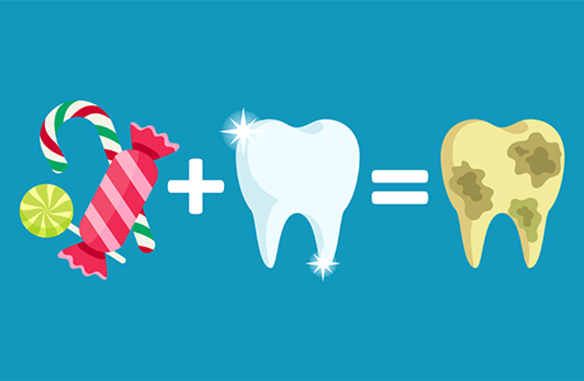  The equation according to which candy plus teeth equal tooth cavities is fundamentally correct, but inaccurate. (photo credit: vectorlab2D/Shutterstock)