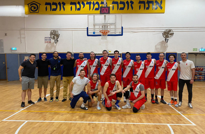  INTER ALIYAH Basketball team, following a win in Liga Bet.  (photo credit: Sam Sank)