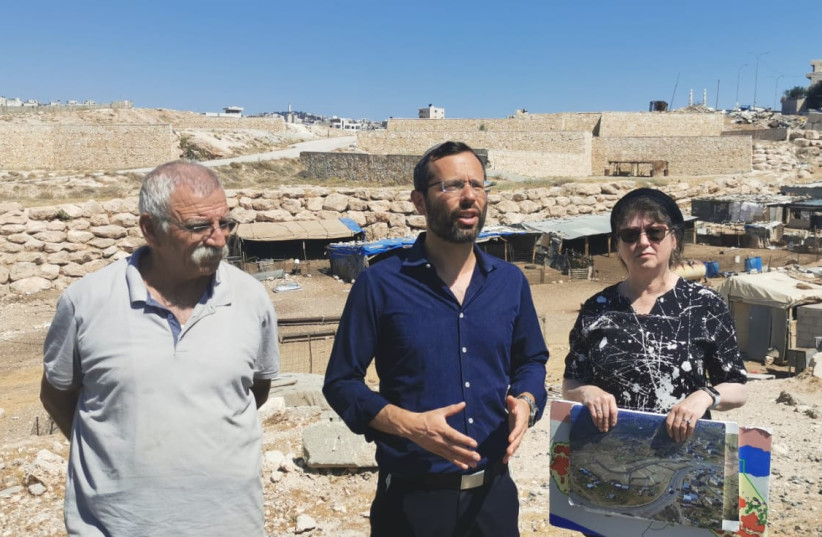  Binyamin Regional Council head Israel Ganz at the site of where he believes the state wants to relocate Khan al-Ahmar. (photo credit: BINYAMIN REGIONAL COUNCIL)