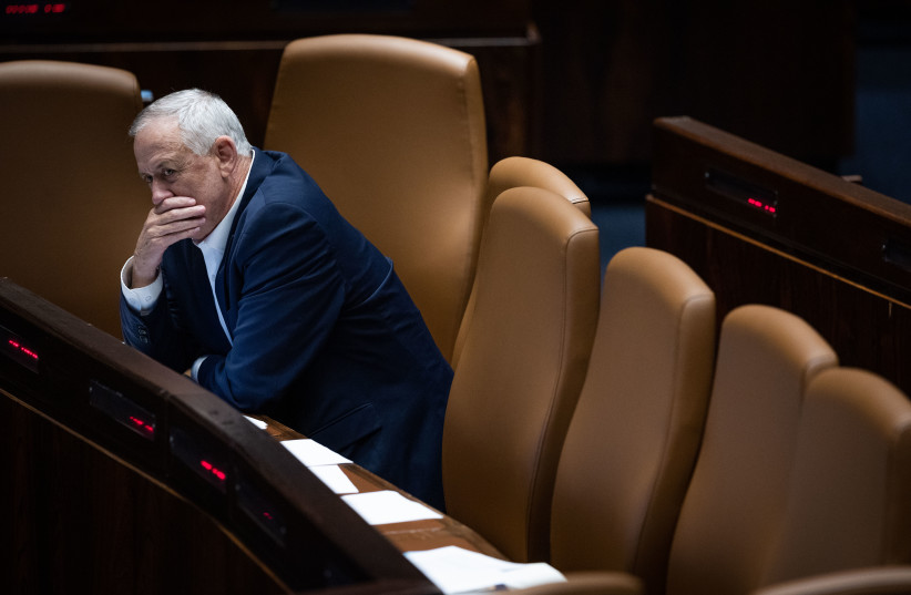  Defense Minister Benny Gantz attends a plenum session in the assembly hall of the Israeli parliament, in Jerusalem on June 20, 2022. (photo credit: YONATAN SINDEL/FLASH90)