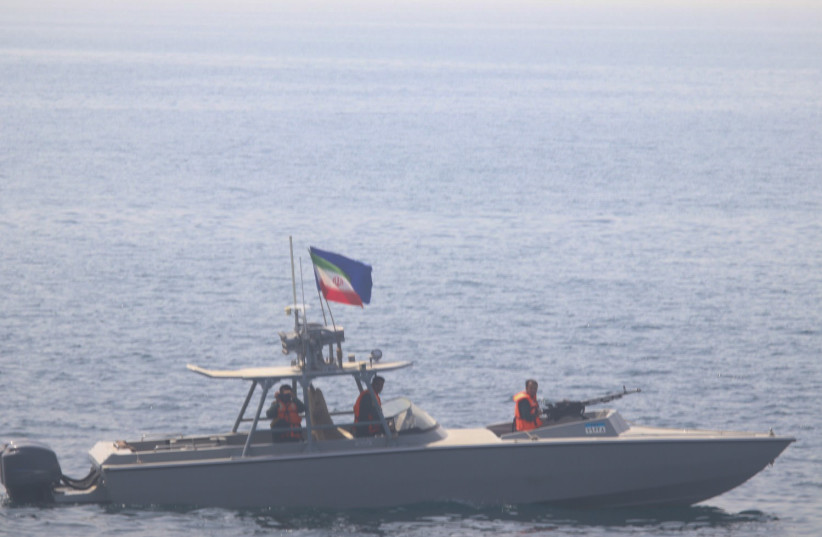 Iran’s Islamic Revolutionary Guard Corps Navy (IRGCN) operating in an unsafe and unprofessional manner in close proximity to patrol coastal ship USS Sirocco (PC 6) and expeditionary fast transport USNS Choctaw County (T-EPF 2) in the Strait of Hormuz, June 20. (photo credit: NAVCENT Public Affairs)