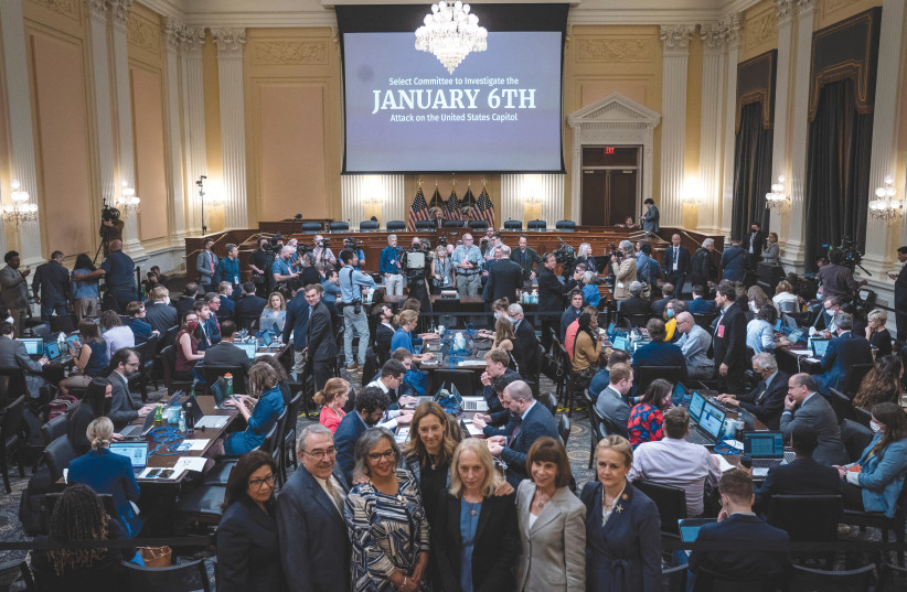  MEMBERS OF CONGRESS pose before the opening of a hearing last week of the House select committee tasked with investigating the January 6, 2021 attack on the Capitol building (photo credit: JABIN BOTSFORD/REUTERS)