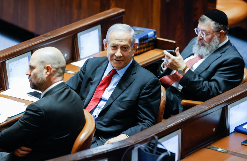  Opposition head Benjamin Netanyahu seen during a discussion and a vote on a bill to dissolve the Knesset (credit: OLIVIER FITOUSSI/FLASH90)