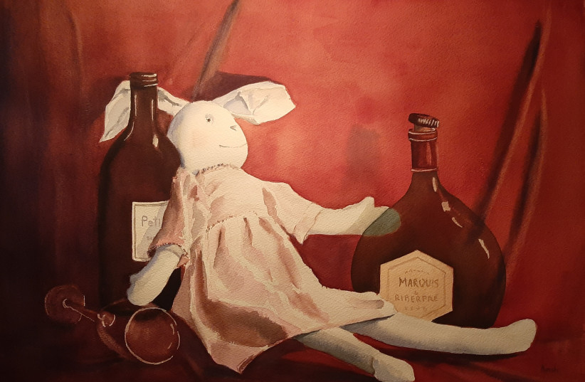  ‘ONE GLASS Too Many’ watercolor painting.  (credit: Jeremy Kimchi)