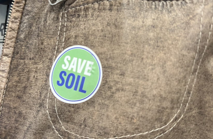  SHLOMO’S ‘SAVE Soil’ sticker. (photo credit: JODIE COHEN)