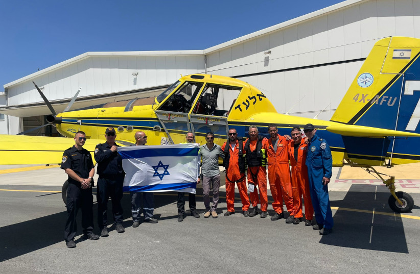 Firefighters from the Elad Squadron leave for Cyprus to help put out wildfires. (photo credit: ELBIT SYSTEMS)