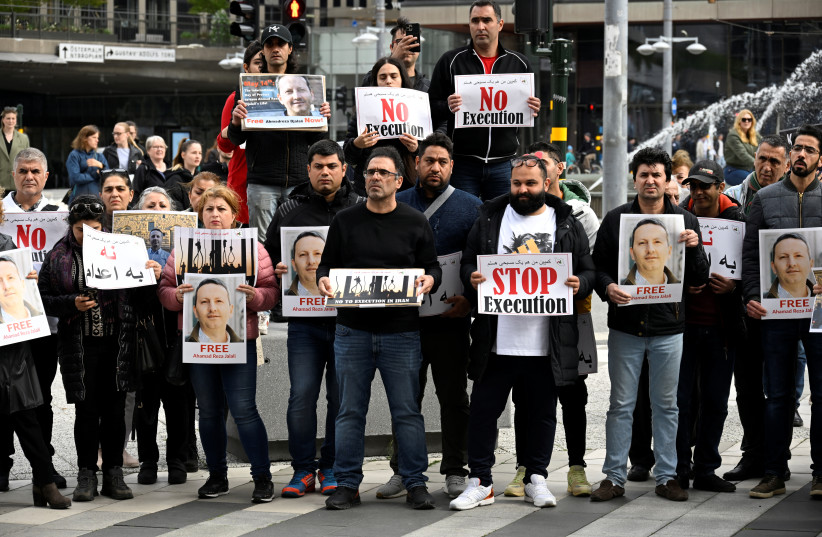 A demonstration supporting the Swedish-Iranian doctor and researcher Ahmadreza Djalali, who is imprisoned and sentenced to death in Iran, was held in Stockholm, Sweden, May 14, 2022. (credit: ANDERS WIKLUND/TT NEWS AGENCY/VIA REUTERS)