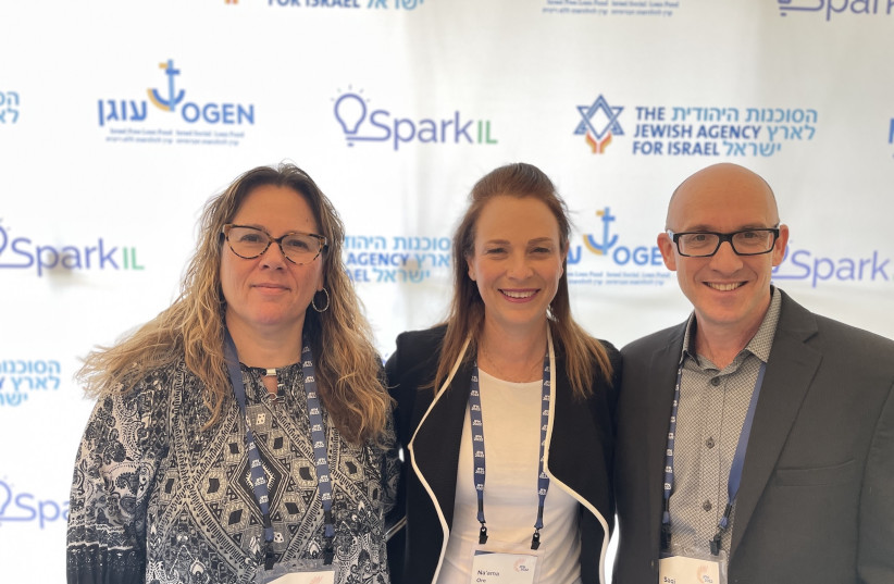  Amira Ahronoviz, CEO and Director General at The Jewish Agency, Na’ama Ore, CEO of SparkIL and Sagi Balasha, CEO of The Ogen Group (from left to right) mark the launch of SparkIL. (credit: SparkIL)