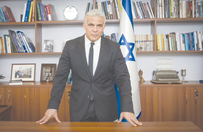  FOREIGN MINISTER Yair Lapid – he will be the one who meets and greets Biden. (photo credit: MARC ISRAEL SELLEM/THE JERUSALEM POST)