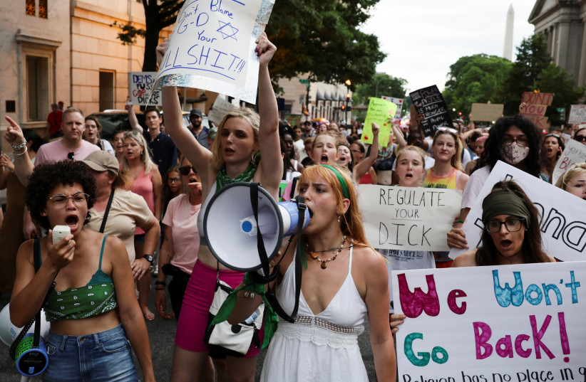  Abortion rights supporters protest after the United States Supreme Court ruled in the Dobbs v Women's Health Organization abortion case, overturning the landmark Roe v Wade abortion decision, in Washington, US, June 26, 2022. (credit: REUTERS/EVELYN HOCKSTEIN)