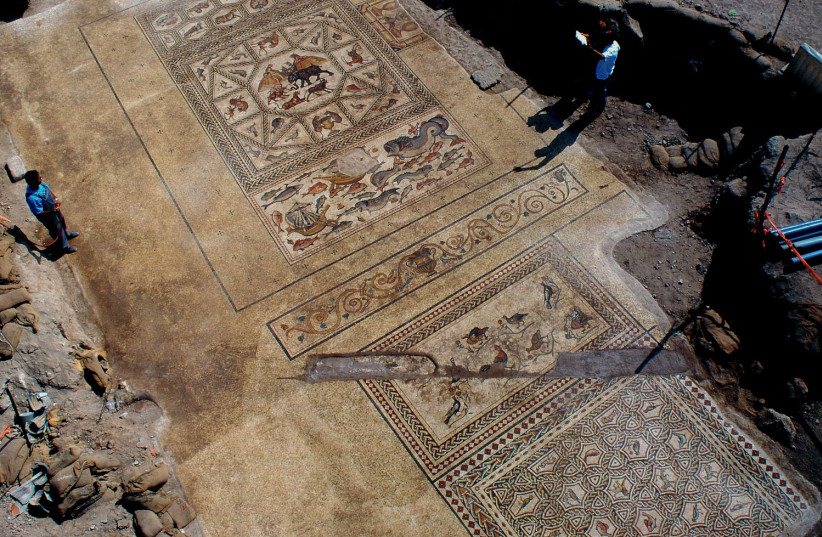  Lod mosaic as it was discovered on site. (credit: SKYVIEW LTD)