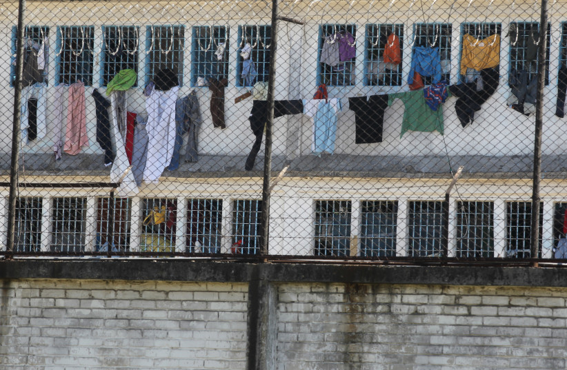  Clothes hang outside cells of La Modelo jail in Bogota February 19, 2016. (photo credit: REUTERS/John Vizcaino)