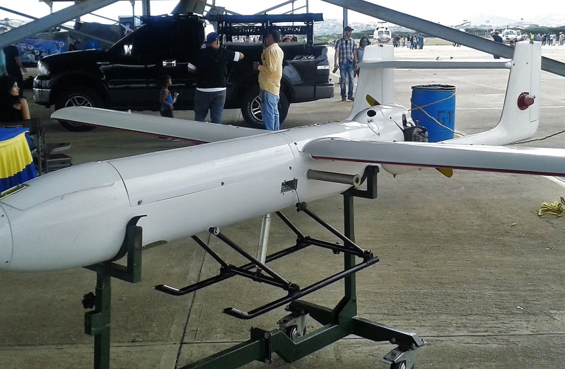 Venezuelan Arpía, a license-built copy of the Iranian Mohajer-2 drone, exhibited during the Balanda 2016 aeronautical fair (credit: Carlos E. Perez S.L/Wikimedia Commons)