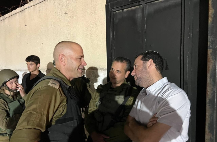   IDF Samaria Regional Brigade commander Col. Roi Zweig talking with Samaria Regional Council head Yossi Dagan, just prior to the shooting. (photo credit: SAMARIA REGIONAL COUNCIL)