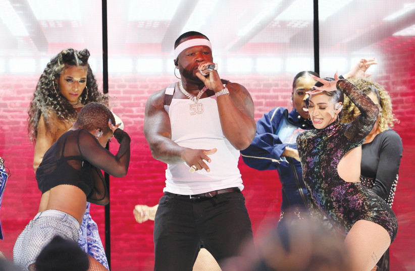  50 CENT PERFORMS during the Super Bowl halftime show last February. (credit: Mike Segar/Reuters)
