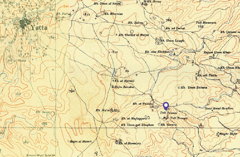  A MAP FROM the British Mandate era (1935) shows a desolate Masafer Yatta area.  (photo credit: GOVMAP)
