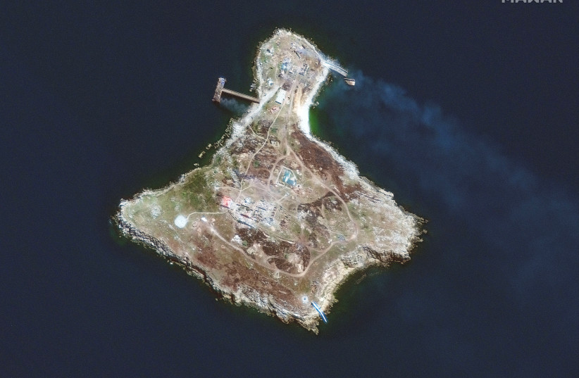 A satellite image shows an overview of Snake Island, amid Russia's invasion of Ukraine, Ukraine, June 30, 2022. (photo credit: MAXAR TECHNOLOGIES/HANDOUT VIA REUTERS)