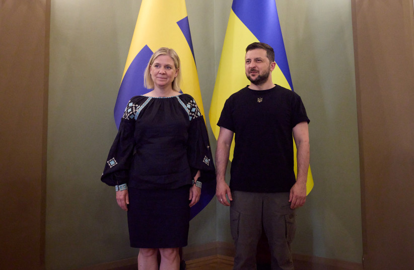  Ukraine's President Volodymyr Zelensky and Swedish Prime Minister Magdalena Andersson pose for a picture before a meeting, as Russia's attack on Ukraine continues, in Kyiv, Ukraine July 4, 2022. (photo credit: REUTERS)