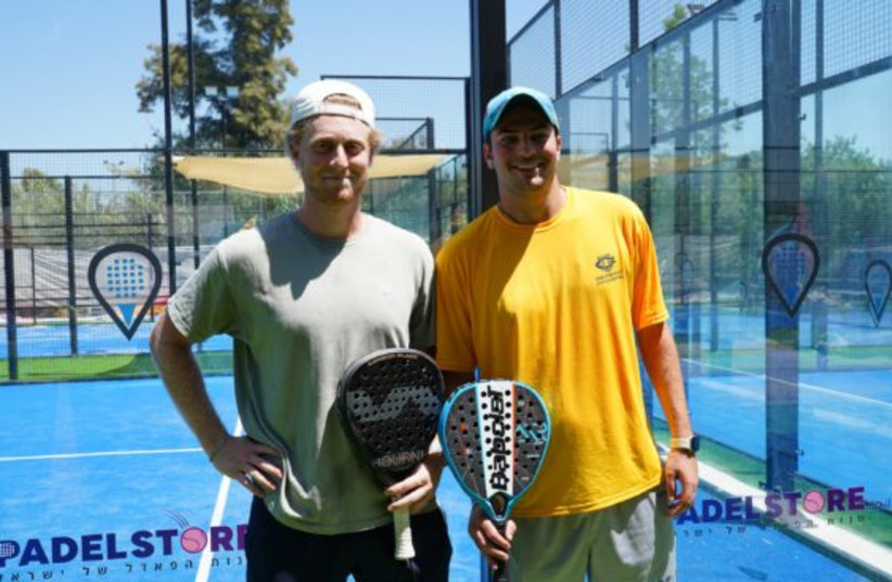  Padel player Max Rothman, left, 26, who will be pursuing his MBA at the University of Chicago, and squash player Jordan Brail are ready for the start of the 21st Maccabiah Games.   (credit: GIL MEZUMAN/THE MEDIA LINE)