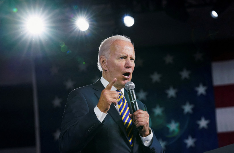  US President Joe Biden speaks about his economic agenda, during his visit to Cleveland, Ohio, US, July 6, 2022 (photo credit: KEVIN LAMARQUE/REUTERS)