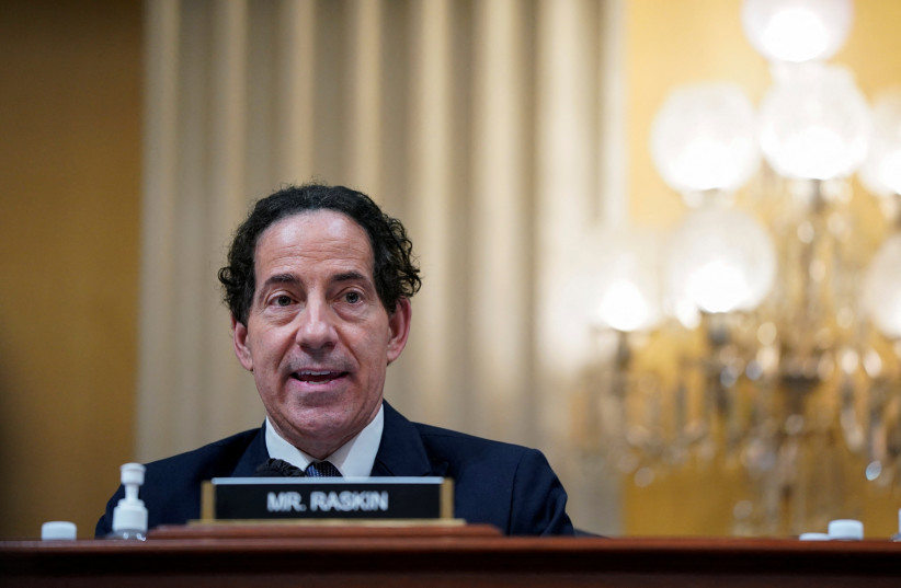 US Rep. Jamie Raskin (D-MD) speaks during a public hearing of the U.S. House Select Committee to investigate the January 6 Attack on the U.S. Capitol, on Capitol Hill in Washington, U.S., July 12, 2022. (credit: REUTERS/ELIZABETH FRANTZ)