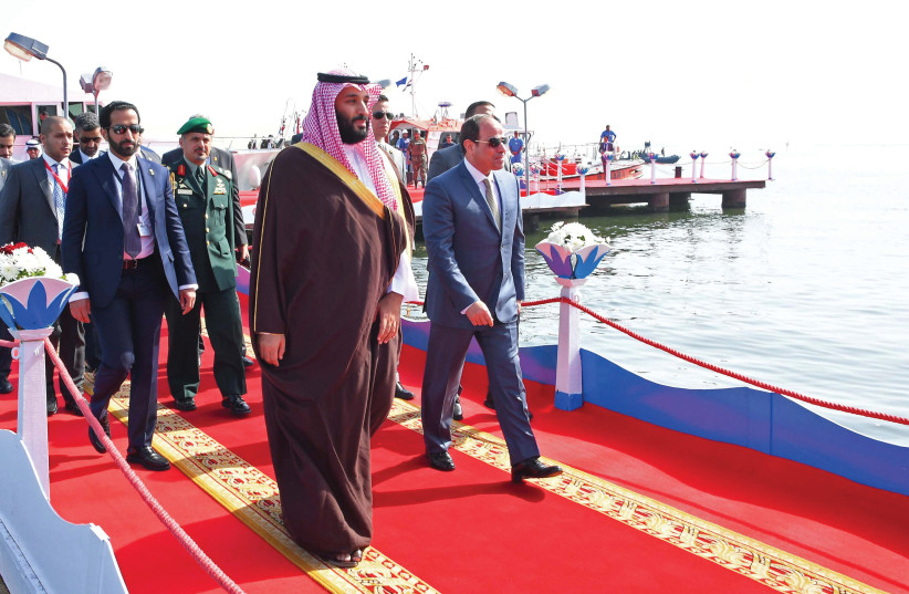  EGYPTIAN PRESIDENT Abdel Fattah al-Sisi hosts Saudi Crown Prince Mohammad bin Salman on a visit to the Suez Canal, Ismailia, 2018. ‘We rely on Riyadh to partner with us to maintain the flow of international trade,’ says the writer. (photo credit: Egyptian Presidency/Reuters)
