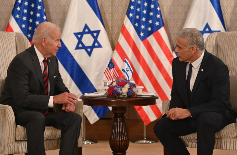 US President Joe Biden and Prime Minister Yair Lapid meet on the second day of Biden's visit (credit: KOBI GIDEON/GPO)