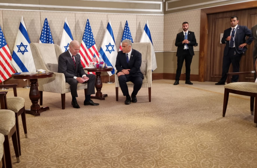  Prime Minister Yair Lapid and US President Joe Biden before their meeting with UAE and India leaders for the first I2U2 meeting. (credit: PMO)