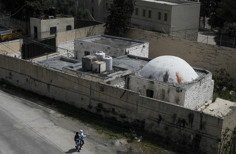  View of the compound of Joseph's Tomb that was vandalized overnight in the West Bank city of Nablus, April 10, 2022. (credit: NASSER ISHTAYEH/FLASH90)