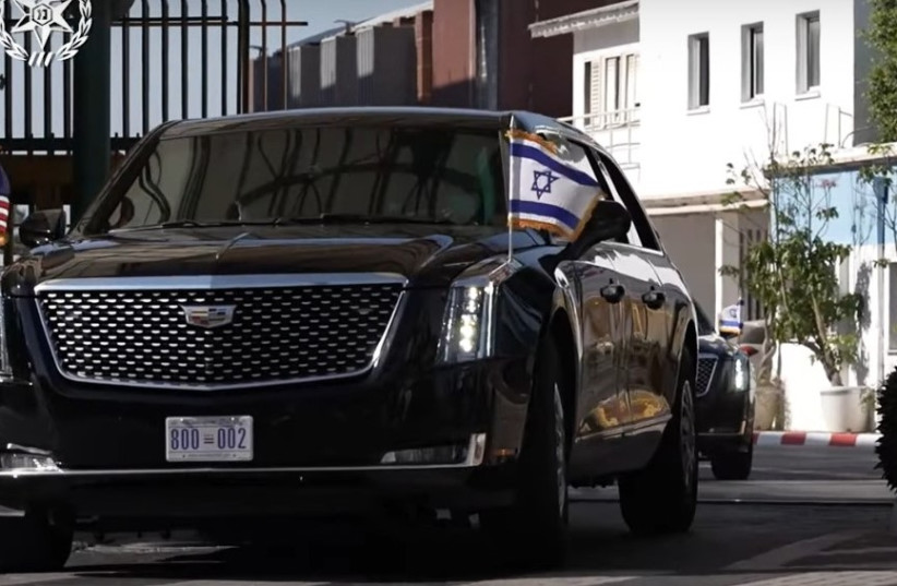  President Biden's motorcade in west Jerusalem during his July 2022 visit. (credit: Screenshot/Israel Police)