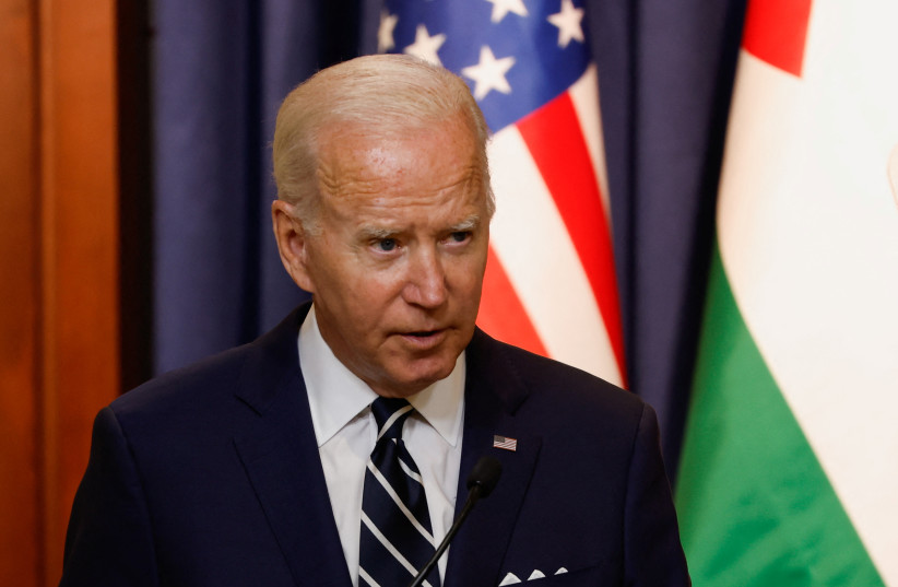  US President Joe Biden gives a statement, in Bethlehem in the West Bank July 15, 2022.  (credit: REUTERS/MOHAMAD TOROKMAN)