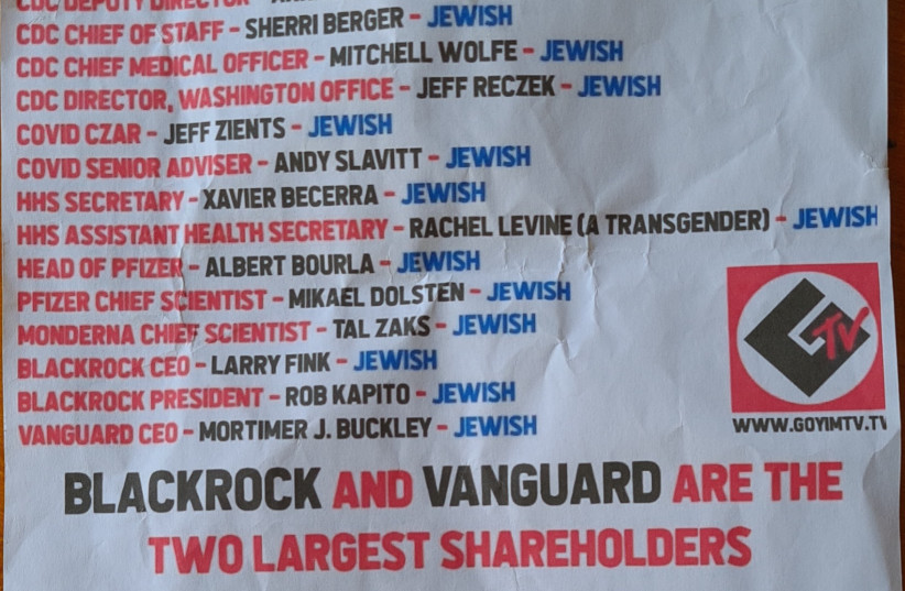  Antisemitic flyer found on the front steps of a Melbourne synagogue (credit: ANTI-DEFAMATION COMMISSION)