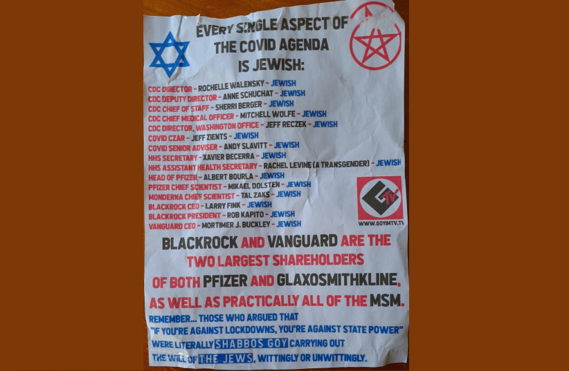  An antisemitic flyer found on the front steps of a synagogue on Melbourne, Australia (credit: ANTI-DEFAMATION COMMISSION)