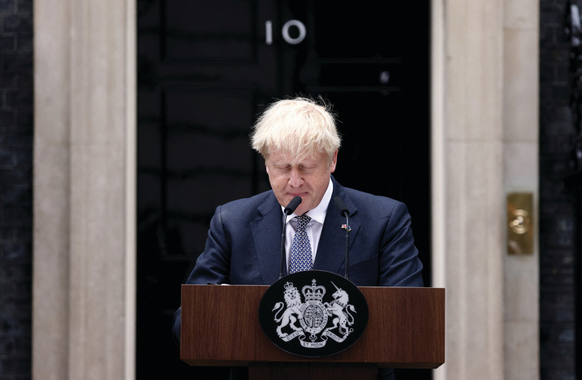  BRITISH PRIME MINISTER Boris Johnson delivers his resignation speech in front of 10 Downing Street, earlier this month.  (credit: HENRY NICHOLLS/REUTERS)